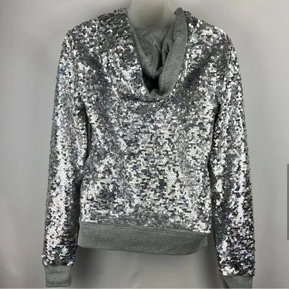 PINK Victoria's Secret Silver Sequin Bomber Jacket S - Picture 3 of 11